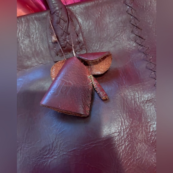 🌺RARE Tsonga South African Made All Leather Dark Red Small Bag W/Elephant Charm - Picture 10 of 15